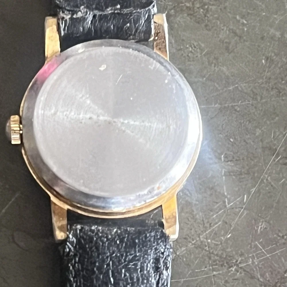 Vintage Diamond Quartz Watch Women Black Leather Strap Analog Round Case AS IS